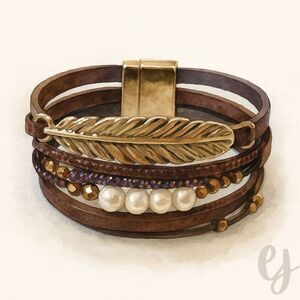 Seascape Serenity Multi Layer Brown Boho Cuff Bracelet with Real Pearls